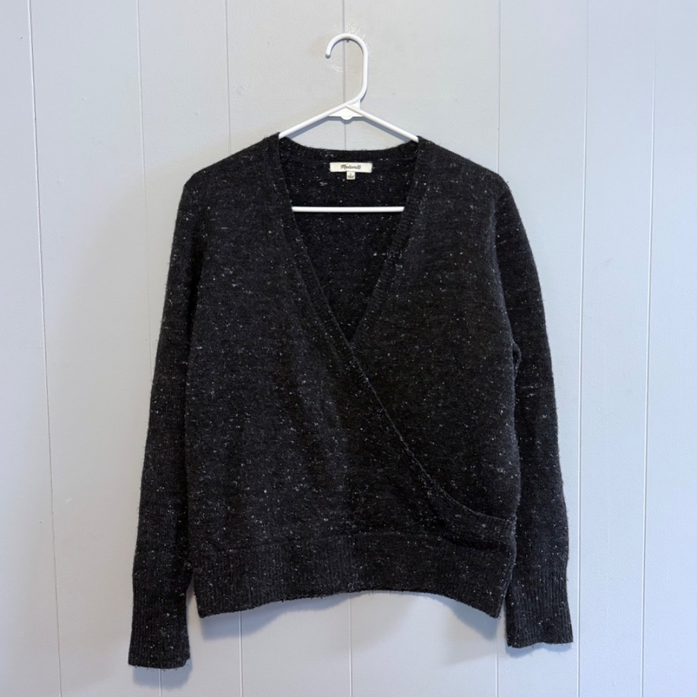 Madewell Charcoal Gray Wrap-Front Pullover Sweater Size Large